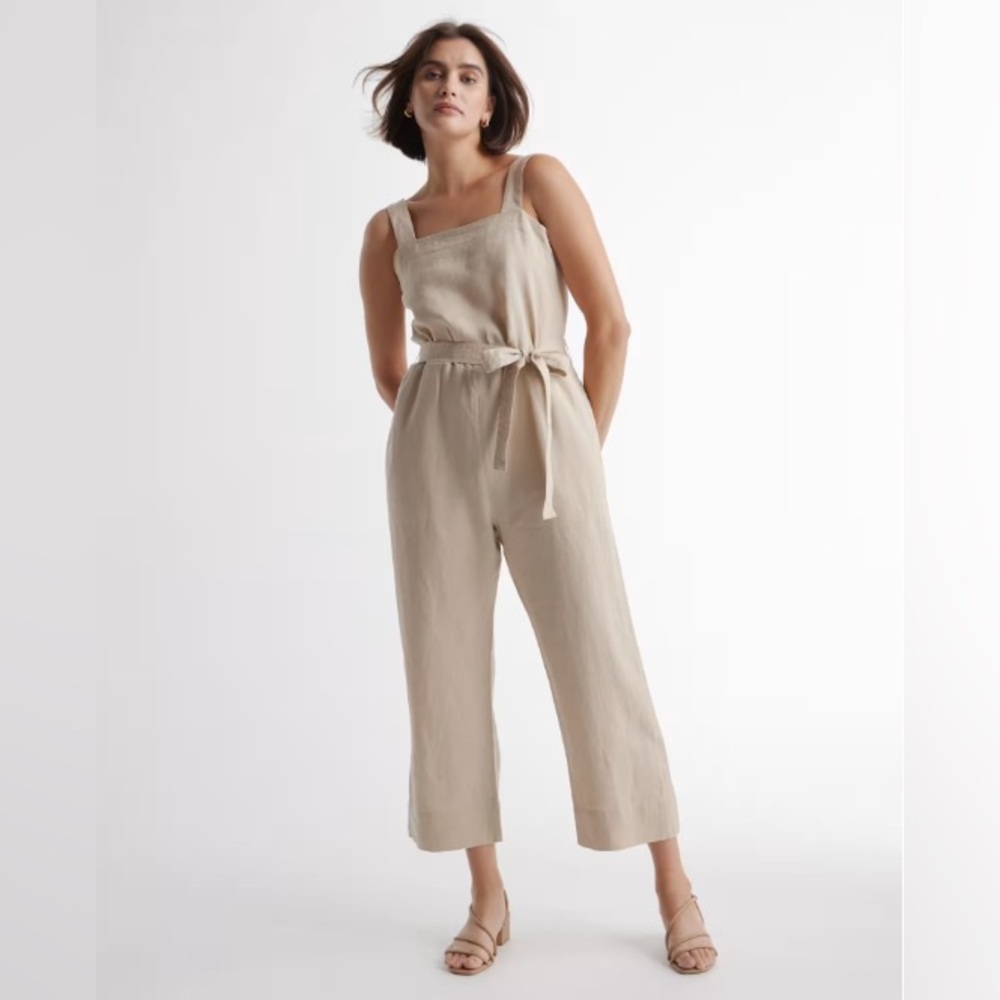 NWOT Quince 100% European Linen Square Neck Jumpsuit size S in Driftwood / Beige